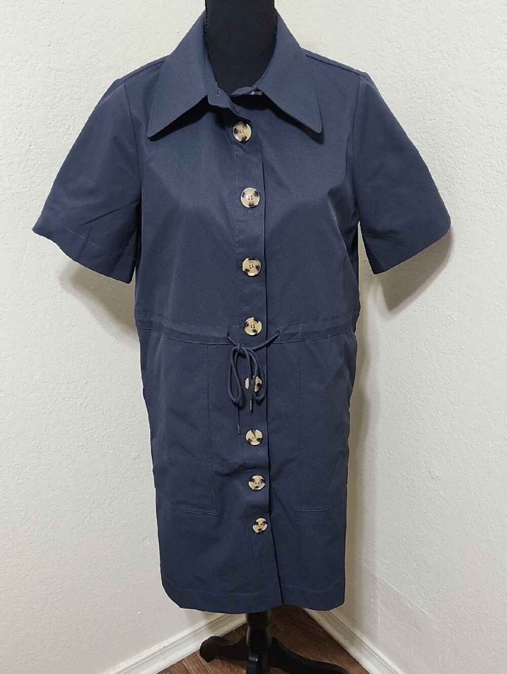 Tuckernuck Navy Blue Drawstring Carson Shirt Dress Sz S EUC Quiet Luxury Minimal - Picture 4 of 12